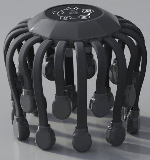 Octopus head massager displaying flexible arms designed for scalp stimulation and relaxation.