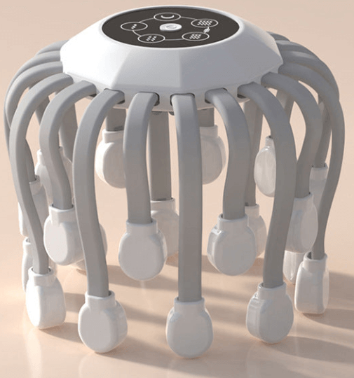Octopus head massager with flexible arms for soothing scalp stimulation and stress relief.