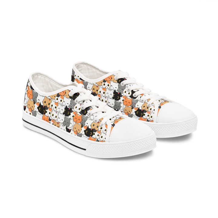 Cute Cat Print Women's Low Top Sneakers - Comfortable Casual Footwear