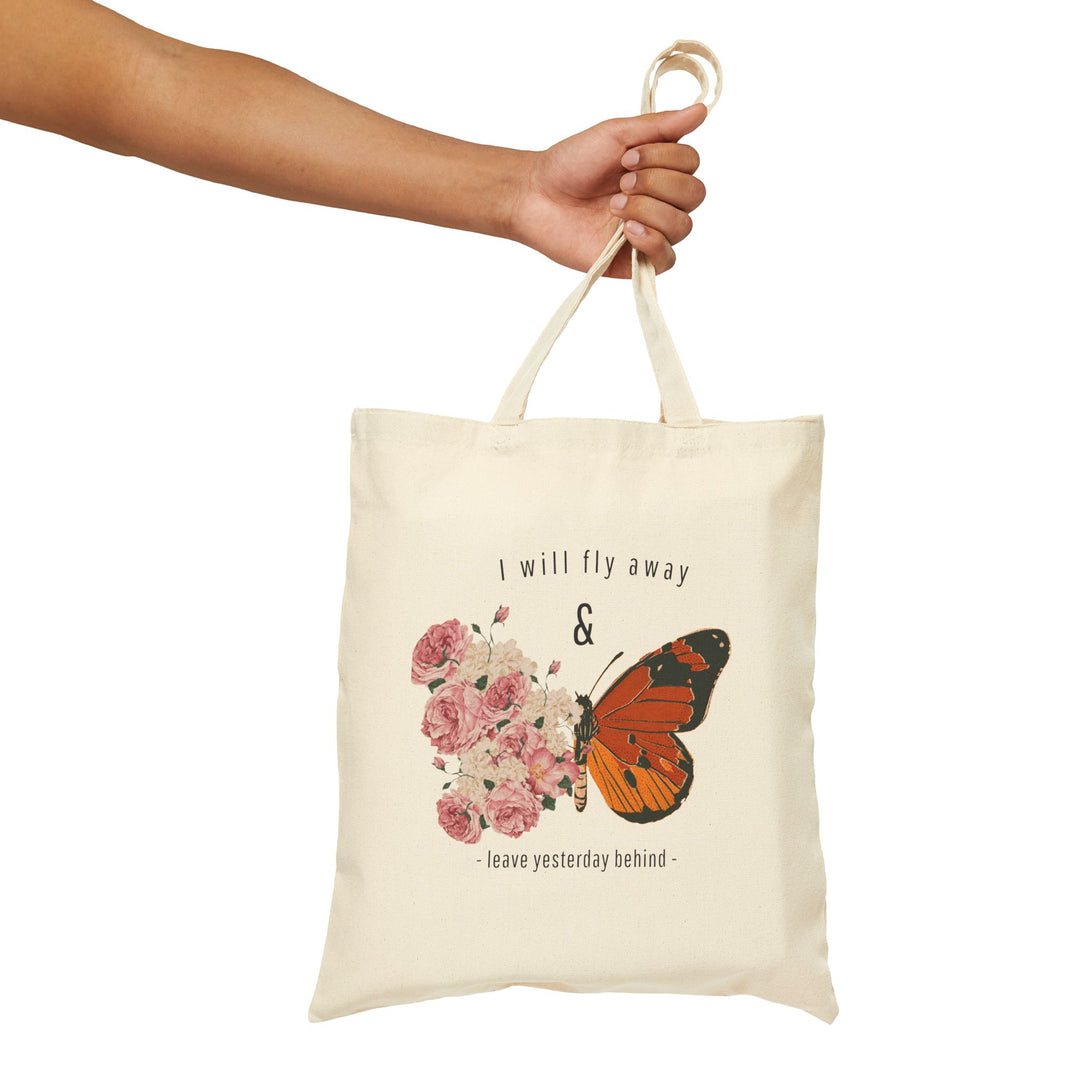 Inspirational Butterfly Canvas Tote Bag - "I Will Fly Away"
