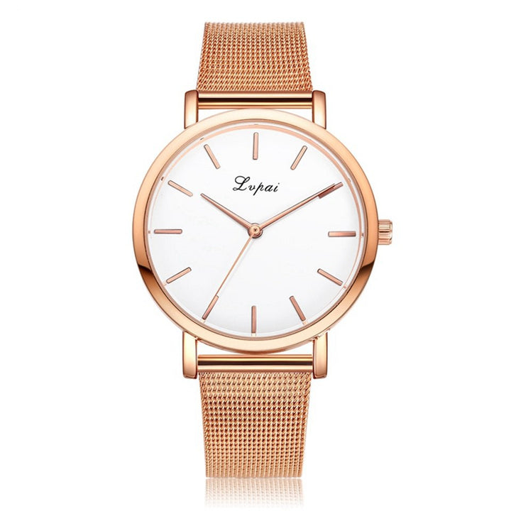 Silver and Gold Mesh Band Marble Wristwatch