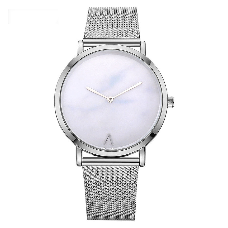Silver and Gold Mesh Band Marble Wristwatch