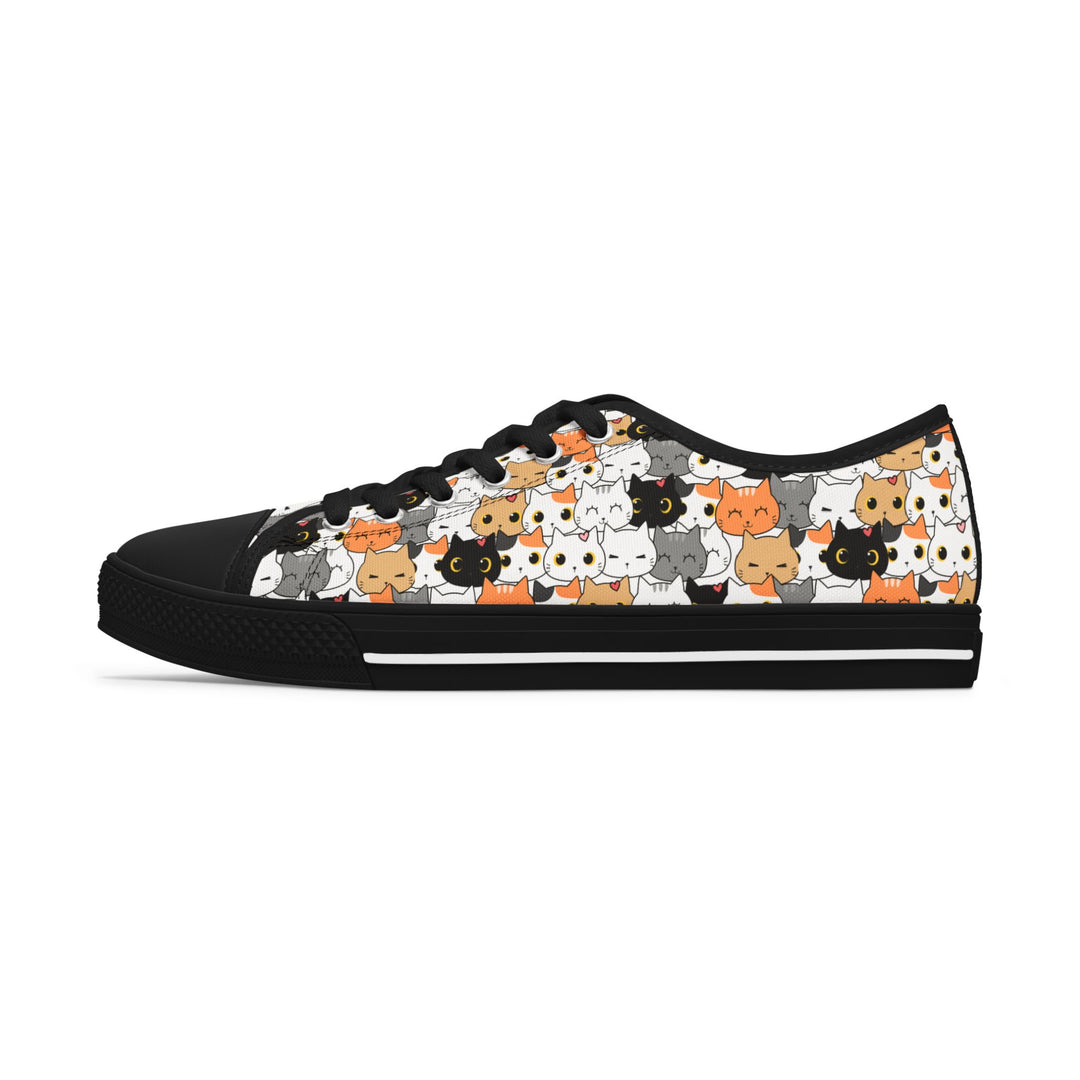 Cute Cat Print Women's Low Top Sneakers - Comfortable Casual Footwear