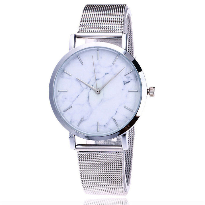 Silver and Gold Mesh Band Marble Wristwatch
