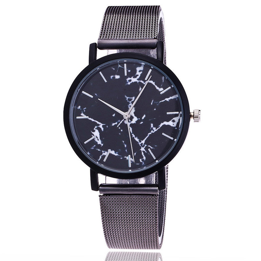 Silver and Gold Mesh Band Marble Wristwatch