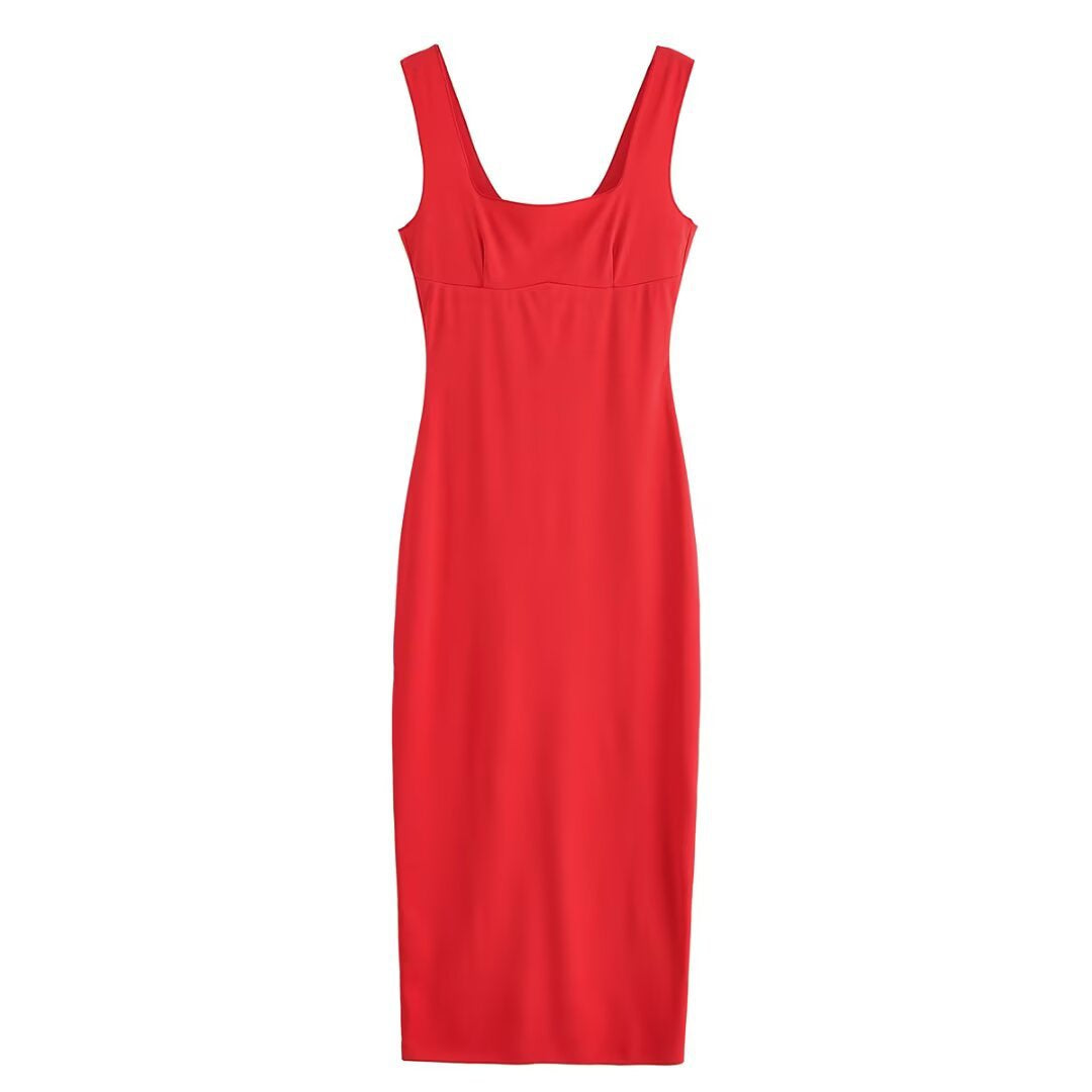 Solid color sleeveless camisole MIDI dress for women