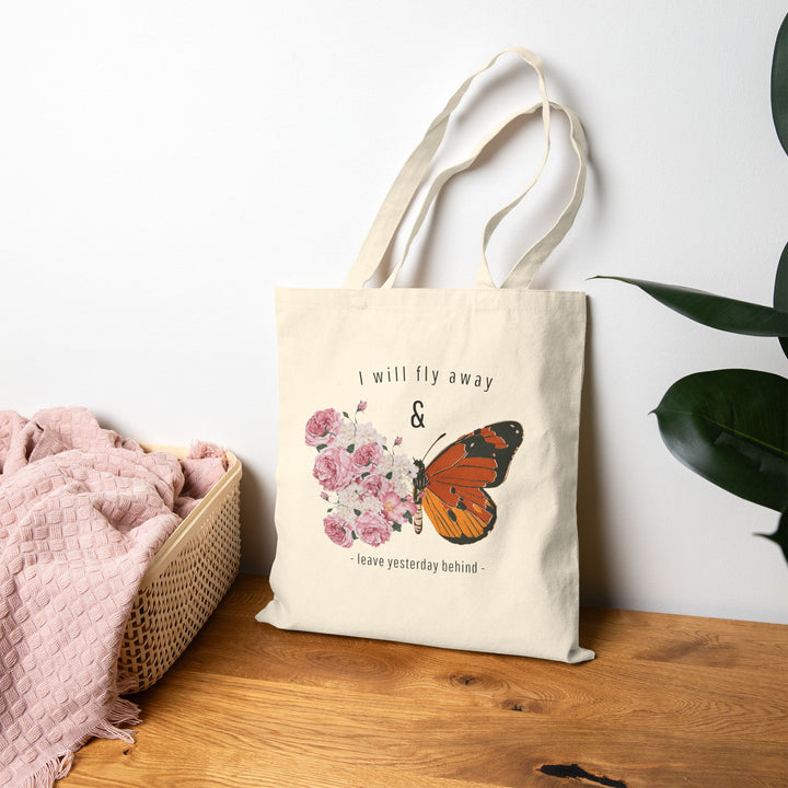 Inspirational Butterfly Canvas Tote Bag - "I Will Fly Away"