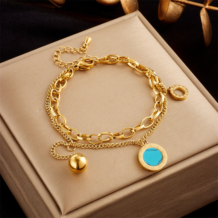 Stainless Steel Gold Plated Punk Fashion Double Layer Bracelet