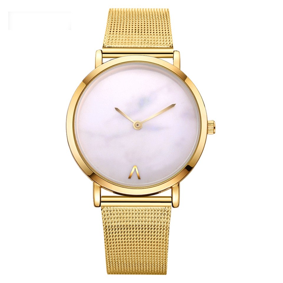 Silver and Gold Mesh Band Marble Wristwatch