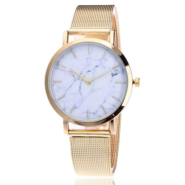 Silver and Gold Mesh Band Marble Wristwatch