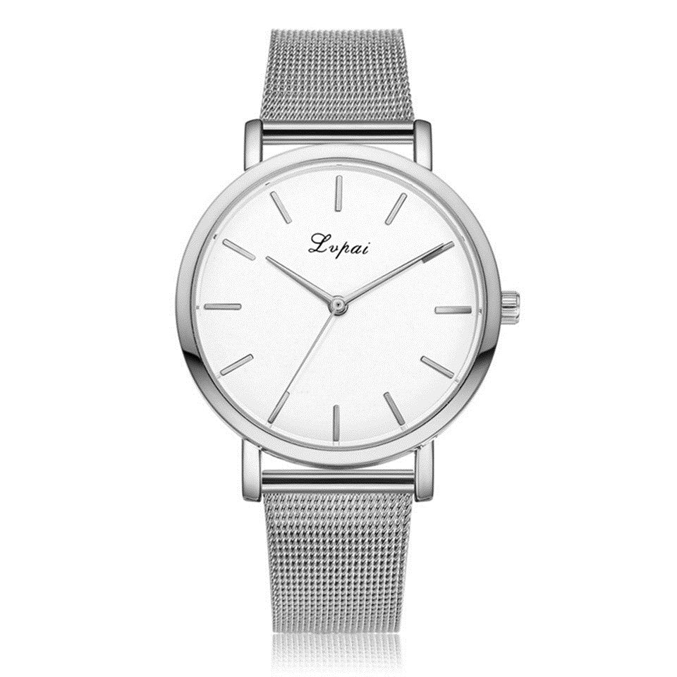 Silver and Gold Mesh Band Marble Wristwatch