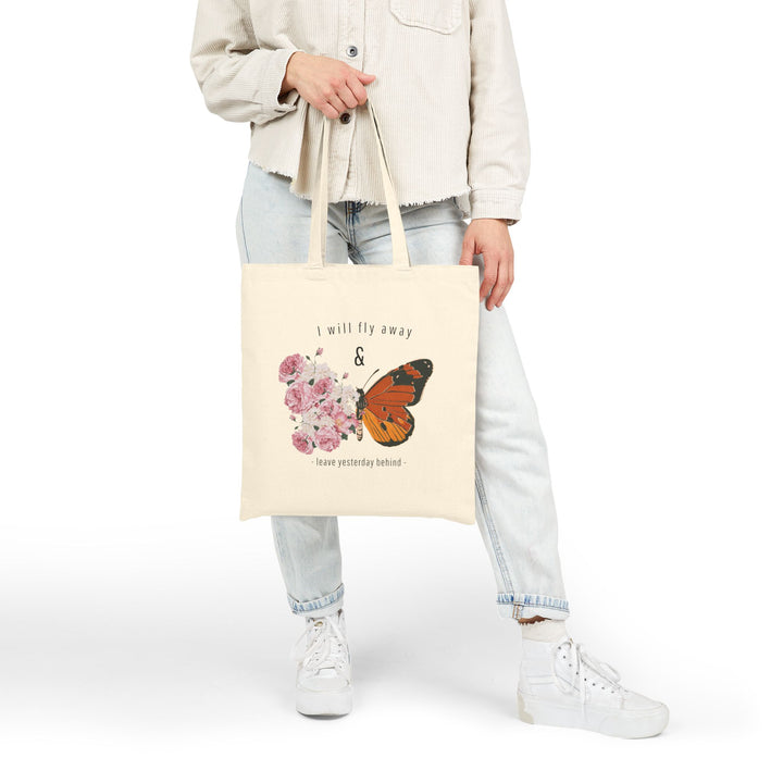 Inspirational Butterfly Canvas Tote Bag - "I Will Fly Away"