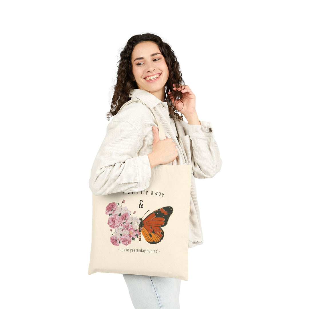 Inspirational Butterfly Canvas Tote Bag - "I Will Fly Away"