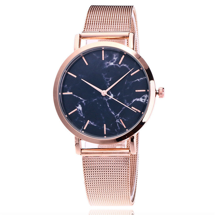 Silver and Gold Mesh Band Marble Wristwatch