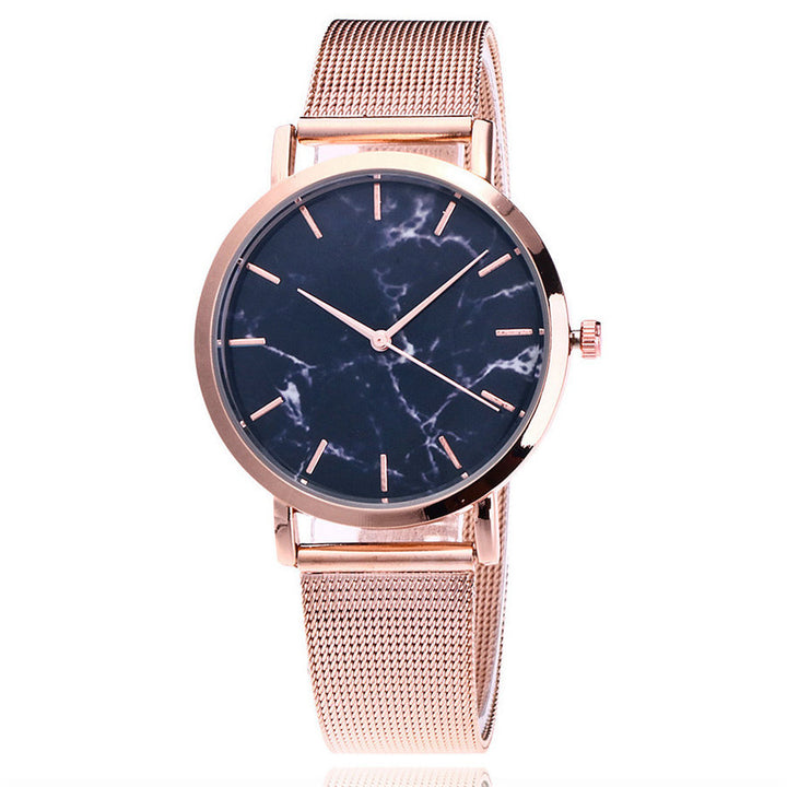 Silver and Gold Mesh Band Marble Wristwatch