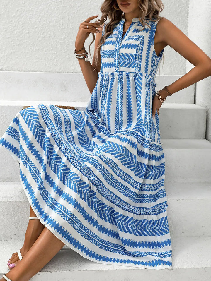 Summer leisure vacation ethnic style printed V-neck dress