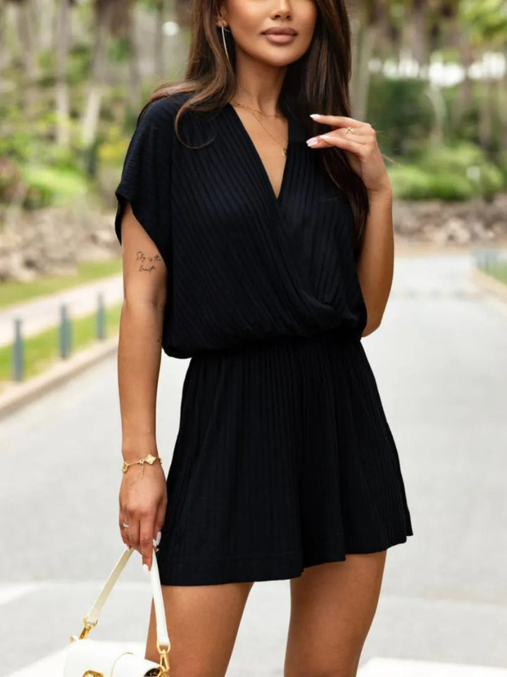 Summer solid color casual V-neck pit shorts jumpsuit