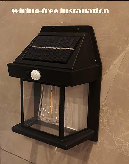 Outdoor waterproof solar wall lamp with motion sensor for easy installation and eco-friendly lighting.