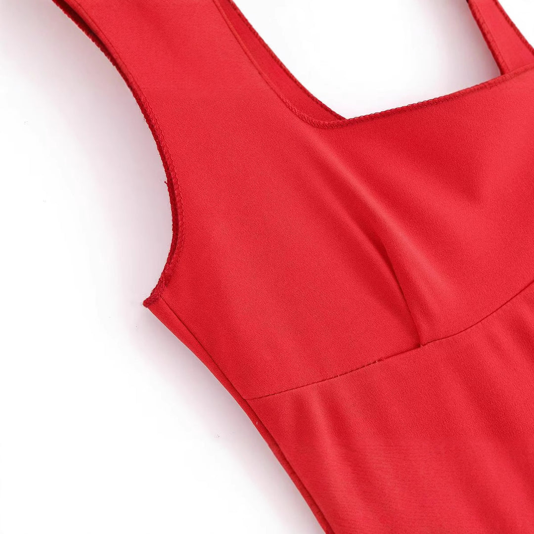 Solid color sleeveless camisole MIDI dress for women