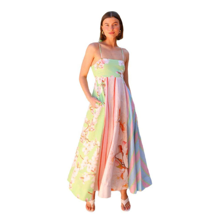 Sexy camisole graffiti print big swing dress for women