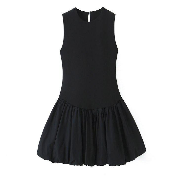 Fashionable slim fit double-sided fabric patchwork round neck dress for women