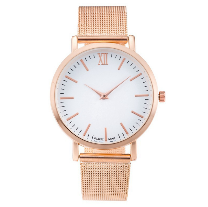 Silver and Gold Mesh Band Marble Wristwatch