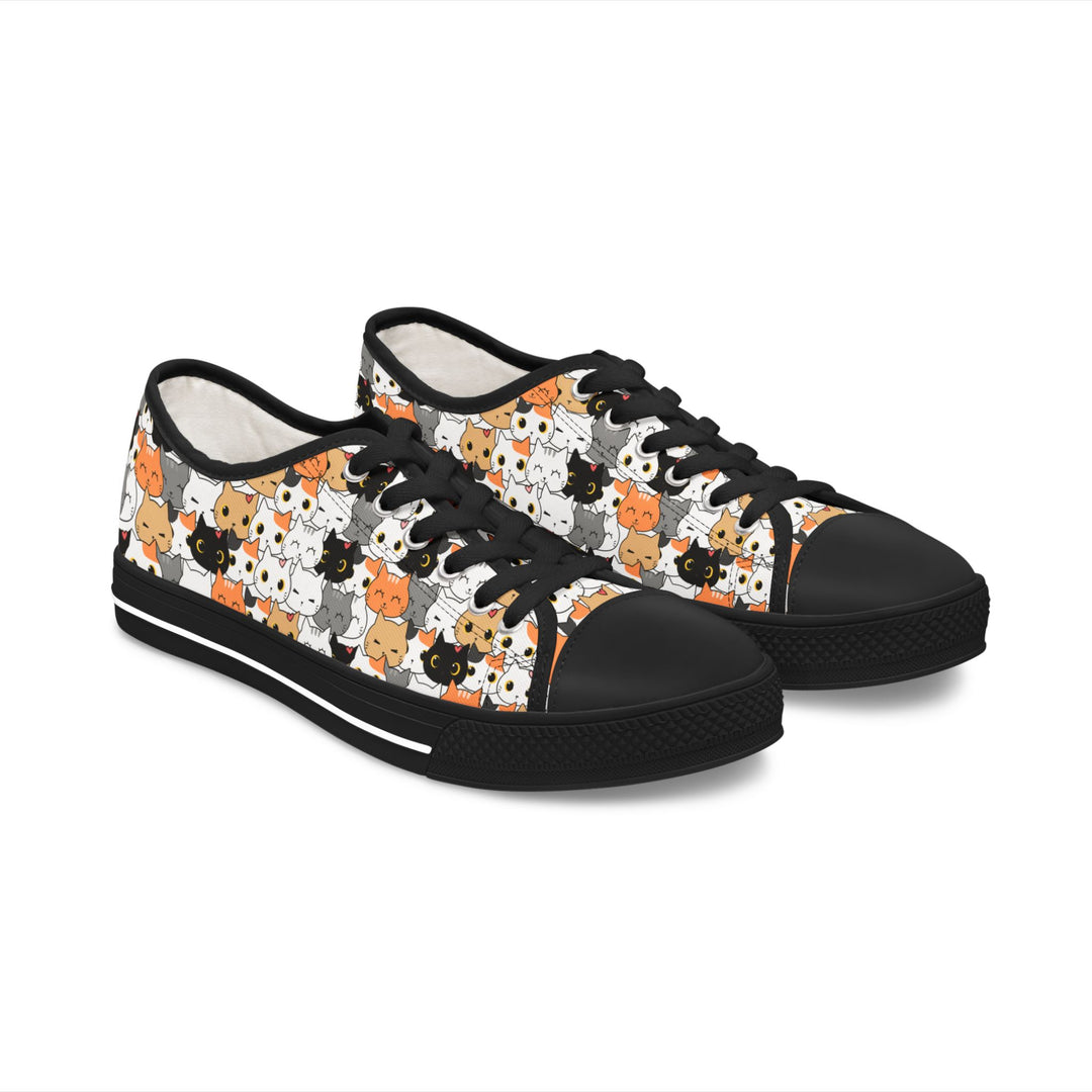 Cute Cat Print Women's Low Top Sneakers - Comfortable Casual Footwear
