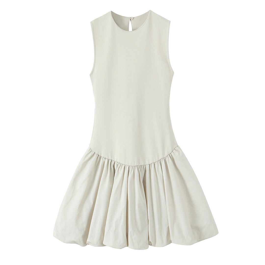 Fashionable slim fit double-sided fabric patchwork round neck dress for women