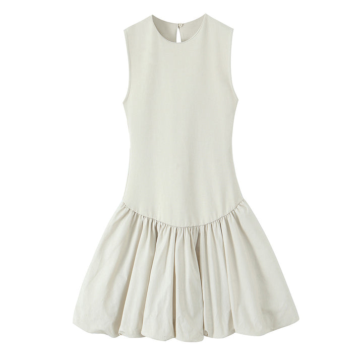 Fashionable slim fit double-sided fabric patchwork round neck dress for women