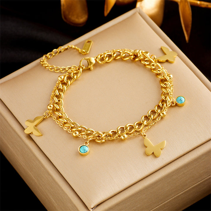Stainless Steel Gold Plated Punk Fashion Double Layer Bracelet