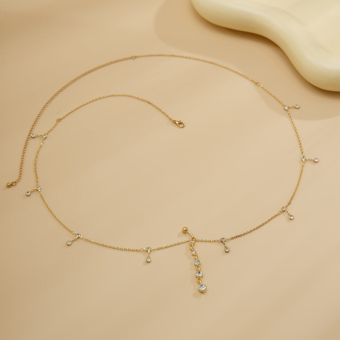Sexy rhinestone puncture navel nail waist chain, sweet and cool summer body chain