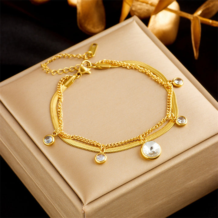 Stainless Steel Gold Plated Punk Fashion Double Layer Bracelet