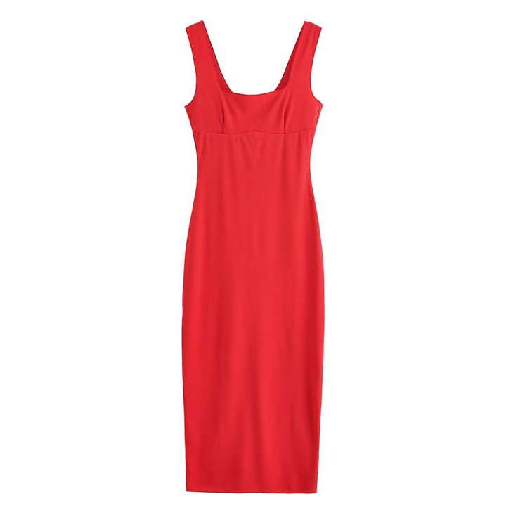 Solid color sleeveless camisole MIDI dress for women