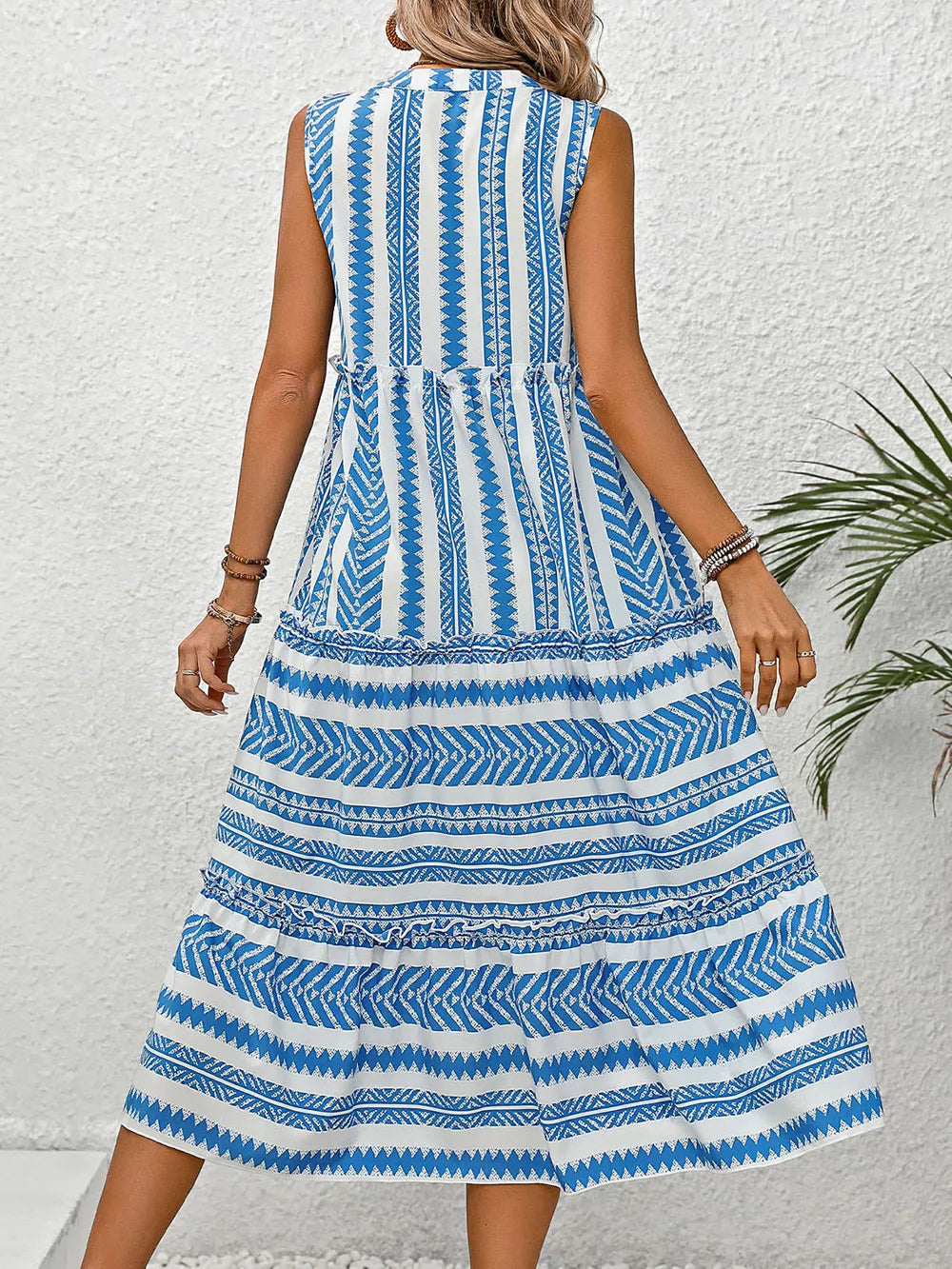 Summer leisure vacation ethnic style printed V-neck dress