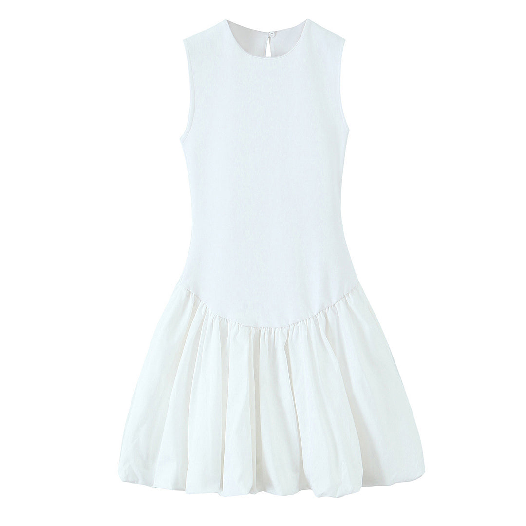 Fashionable slim fit double-sided fabric patchwork round neck dress for women