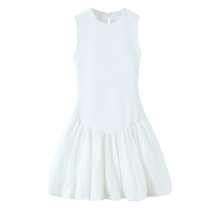 Fashionable slim fit double-sided fabric patchwork round neck dress for women