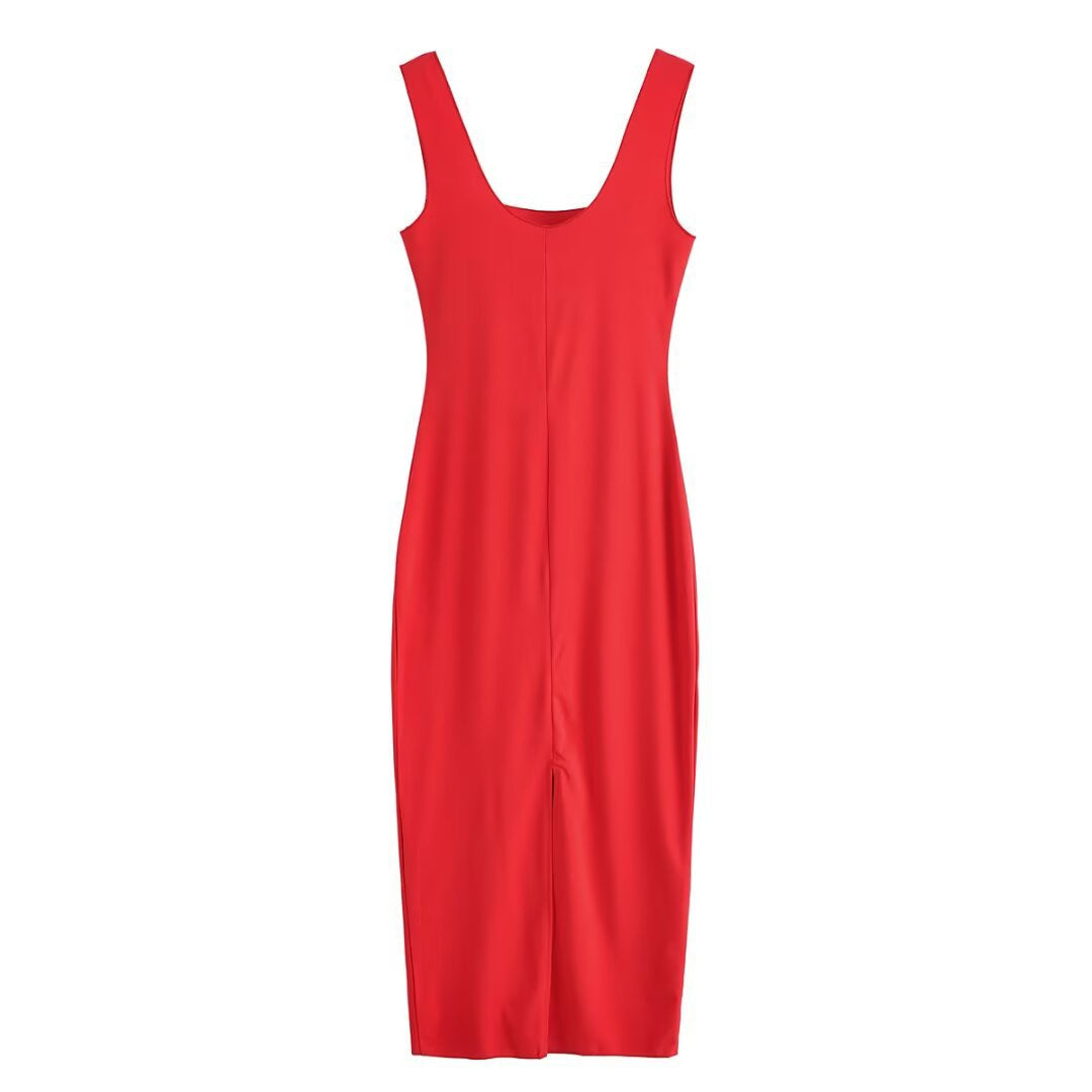 Solid color sleeveless camisole MIDI dress for women