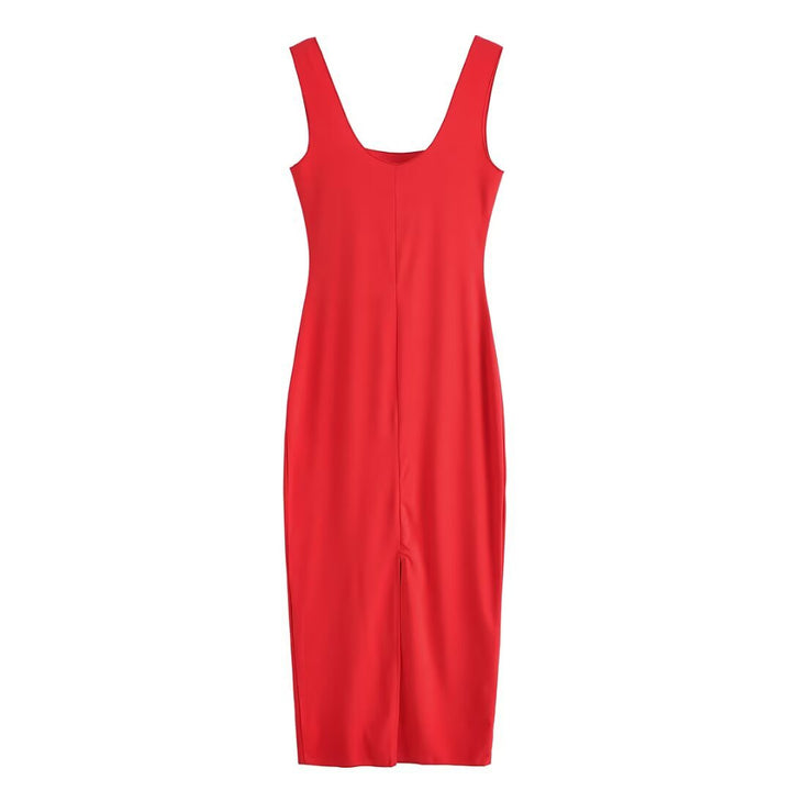 Solid color sleeveless camisole MIDI dress for women