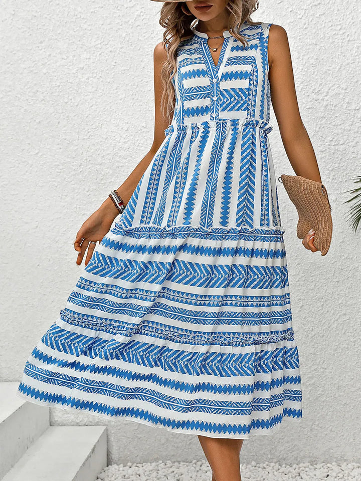 Summer leisure vacation ethnic style printed V-neck dress