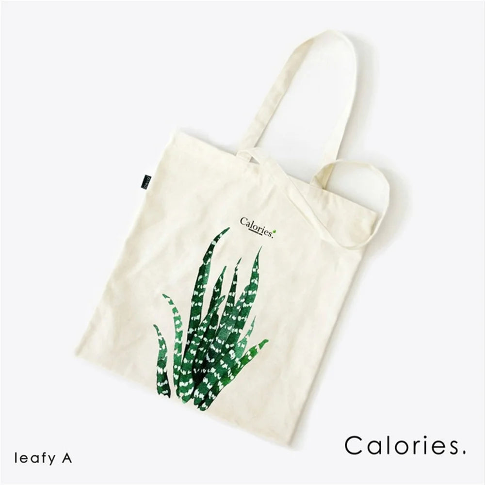 MINISO Tropical Green Plant Simple Canvas Bag Women Fashion green leaf casual large capacity shoulder bag Reusable shopping bag