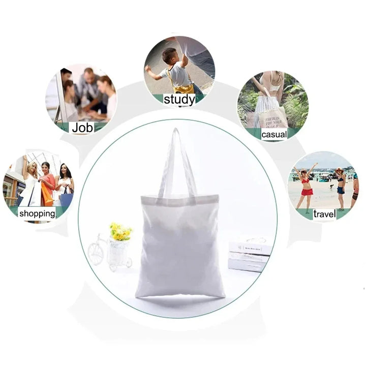 MINISO Tropical Green Plant Simple Canvas Bag Women Fashion green leaf casual large capacity shoulder bag Reusable shopping bag