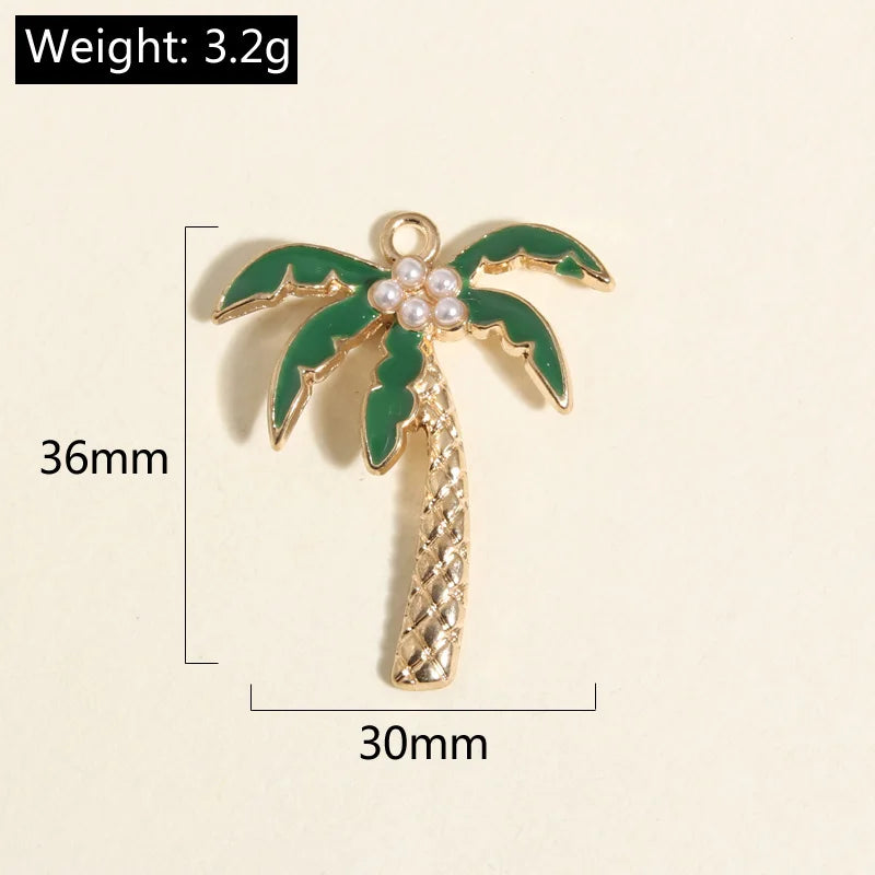 Gold Coconut Palm Tree Charms - 5pcs Jewelry Making Supplies