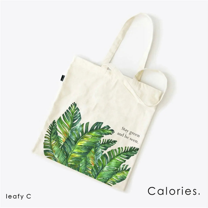 MINISO Tropical Green Plant Simple Canvas Bag Women Fashion green leaf casual large capacity shoulder bag Reusable shopping bag