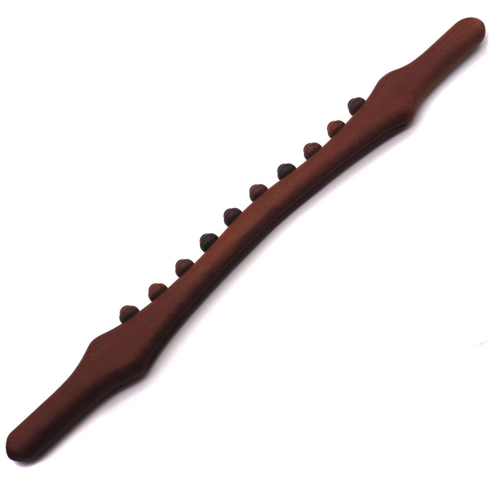 Wooden back massage stick (black carbonized) on a white background