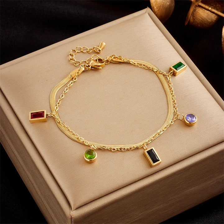 Stainless Steel Gold Plated Punk Fashion Double Layer Bracelet